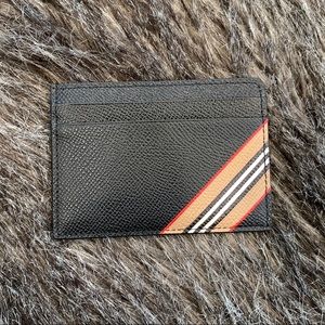 Burberry Icon Stripe Print Grain Leather Card Case